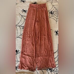 Burnt Orange Patterned Wide-Leg Pants